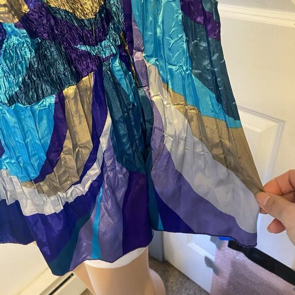 Y2K Women Plus 2X Silky Crinkled Blouse Rockabilly Colorful Tie Front Beach Boho - Picture 6 of 10